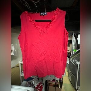 Women's Red Sleeveless Top with Lace Detail Size 1X